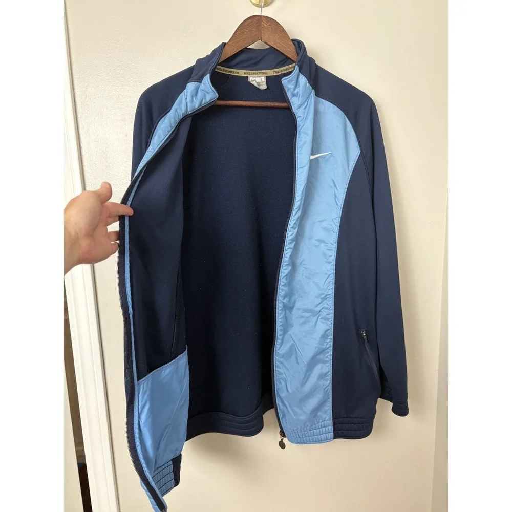 Vintage Nike Basketball Windbreaker Jacket Blue Two Tone Mens L Y2K UNC Tarheels